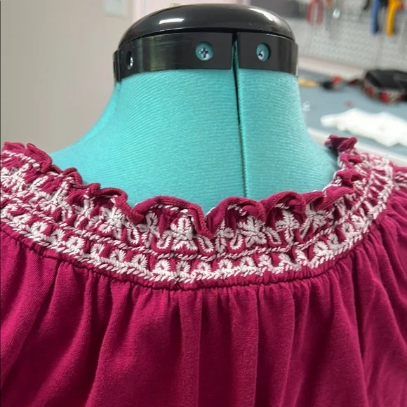 INC International Concepts Red and White Ruffled Embellished Blouse - Picture 4 of 6